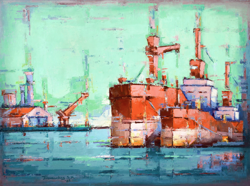 Electra, oil on lien, 60 x 80 cm, 2025 Tilemachos Kyriazatis Figurative Art Painting Canvas Oil Artwork Oil Tanker ship cargo maritime art marine vessel 