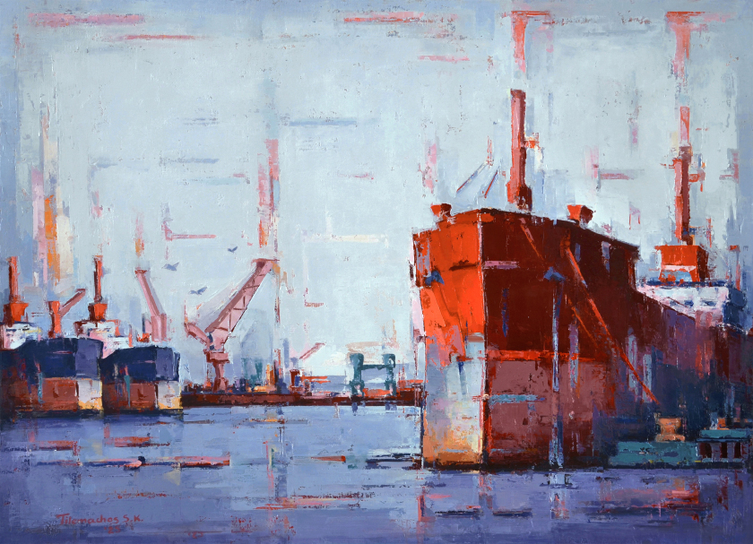 Terpsichore, oil on linen, 65 x 90 cm, 2025 Tilemachos Kyriazatis Figurative Art Painting Canvas Oil Artwork Oil Tanker ship cargo maritime art marine vessel 