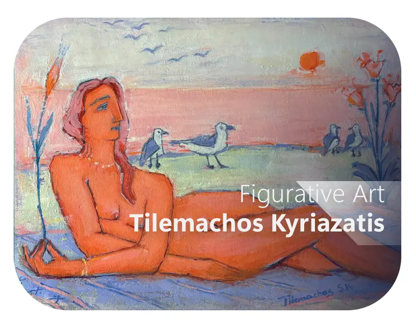 Tilemachos Kyriazatis Figurative Art Painting Canvas Oil Artwork Nude Greek Mythology Picasso Fasianos style woman bird