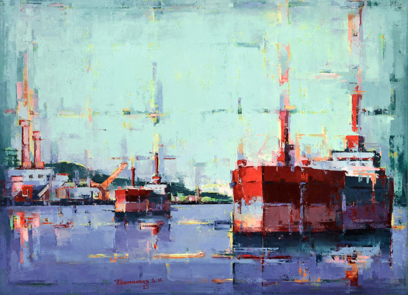 Urania, oil on linen, 65 x 90 cm Tilemachos Kyriazatis Figurative Art Painting Canvas Oil Artwork Oil Tanker ship cargo maritime art marine vessel , 2025