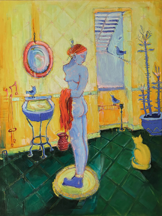 oil on canvas, 160 x 120 cm Tilemachos Kyriazatis Figurative Art Painting Canvas Oil Artwork Nude Greek Mythology Picasso Fasianos style woman