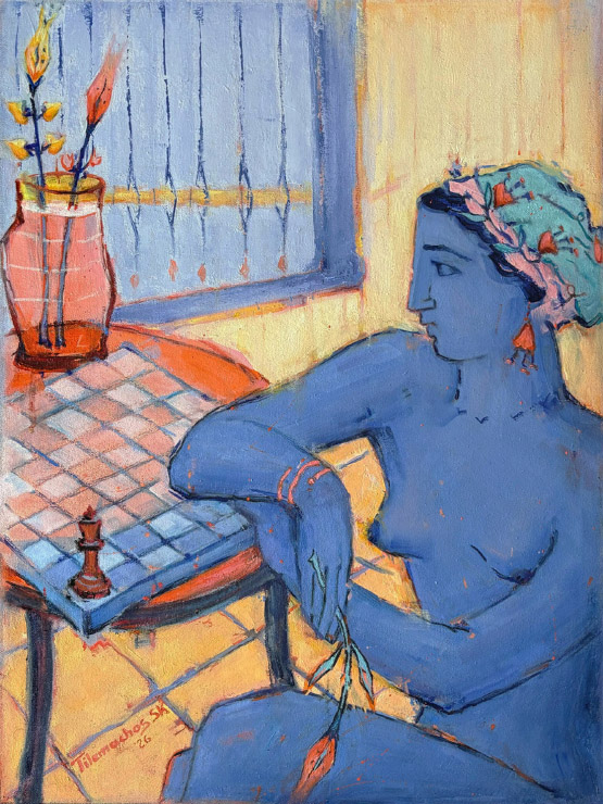 Oil on canvas, 60 x 45 cm Tilemachos Kyriazatis Figurative Art Painting Canvas Oil Artwork Nude Greek Mythology Picasso Fasianos style woman