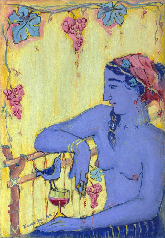 oil on linen, 65 x 45 cm Tilemachos Kyriazatis Figurative Art Painting Canvas Oil Artwork Nude Greek Mythology Picasso Fasianos style woman